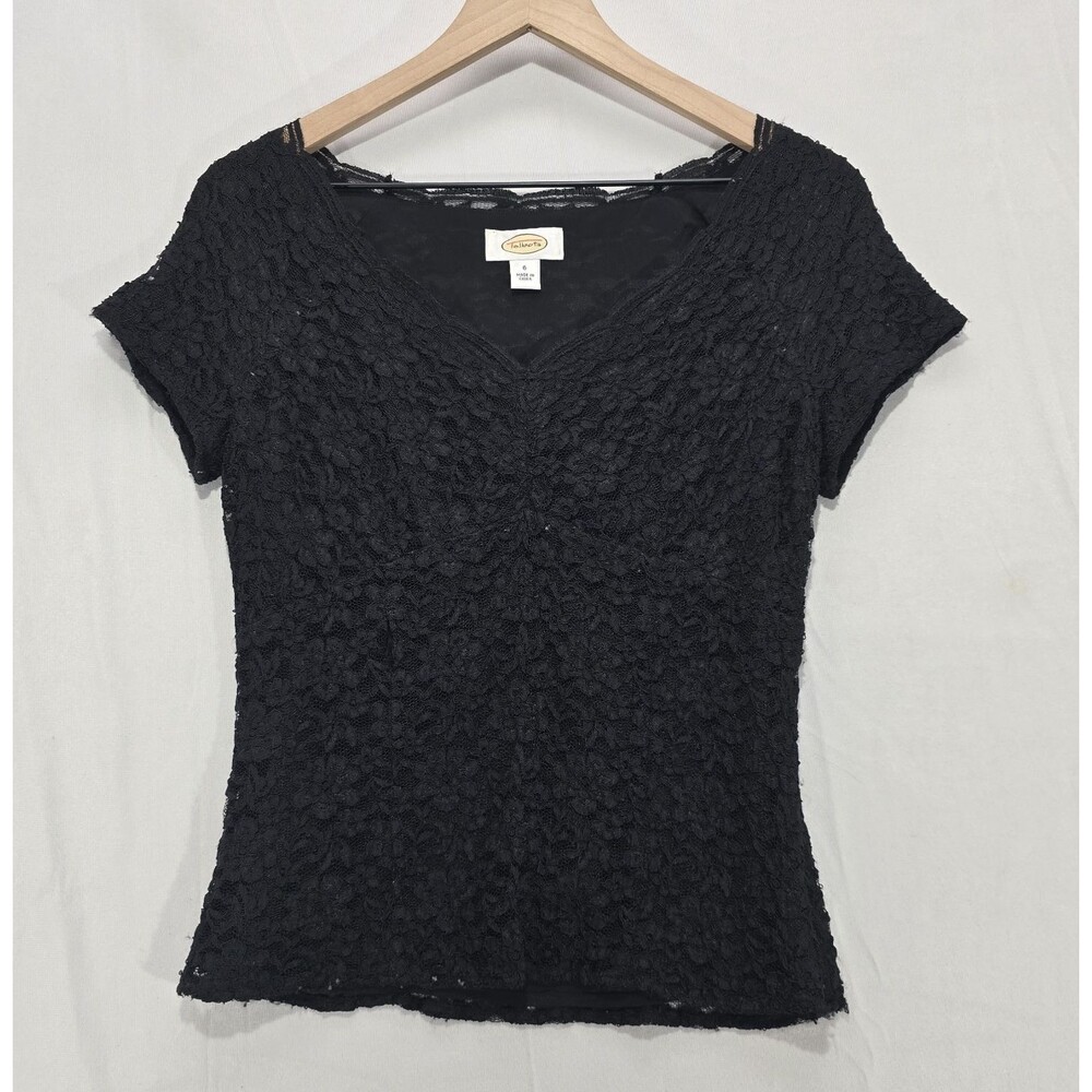 Talbots Black Lace Babydoll Top Vintage 90s Y2K Fairy Grunge Whimsigoth Womens 6